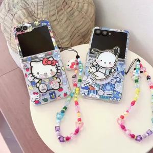 Sanrio | Ốp Điện Thoại Hình Hoa Hoạt Hình Dễ Thương Hello Kitty Pacha Dog Cho Samsung Galaxy Z Flip Chống Sốc Chống Trầy Xước Chống Nước Có Chân Đế