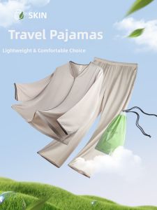 Couple Travel Sleepwear Ice Silk Long Sleeve Hoodie Set