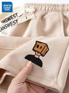 Jeanswest Mens Suede Shorts Summer 2024 Loose Casual Five-Quarter American Sport Mid-Pants Straight Leg Fashionable Youth