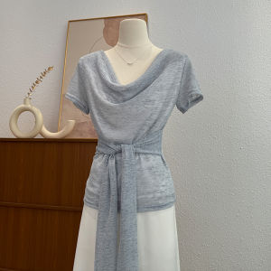 Summer New Fashion Butterfly Knot Short Sleeve T-Shirt Womens Slim Fit Versatile Small Shirt Top Pure Desire Style