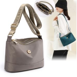 Simple Solid Color 3 Layers Nylon Sling Bag Large-capacity Womens Waterproof Shoulder Bag Big Crossbody Bag