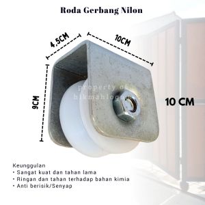 roda pagar pintu besi nylon 10cm | roda gerbang nilon anti berisik