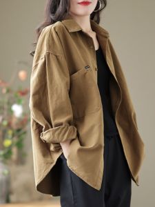 Áo Khoác Sơ Mi Nữ Dáng Rộng Dài Tay Thường Ngày Mùa Thu Cỡ Lớn Áo Khoác Ngoài Cổ Polo Dài Vừa Phải Chất Liệu Khác