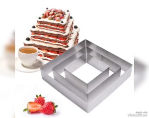 พิมพ์เค้ก รูปสี่เหลี่ยม พิมพ์มูสเค้กสแตนเลสมินิ แม่พิมพ์คุกกี้ ที่ตัดคุกกี้ พิมพ์ทำขนม พิมพ์ทำขนม set 3 ชิ้น 101520CM