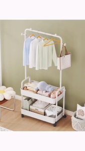 IDEAL ราวตากผ้า  ราวเเขวนเสื้อผ้า ราวมินิมอล ชั้นวางของ ชั้นวางของ+แขวนกระเป๋า ชั้นวาง2ชั้น ราวแขวนผ้ามีล้อเลื่อนพร้อมชั้นวาง กันน้ำและกันสนิม