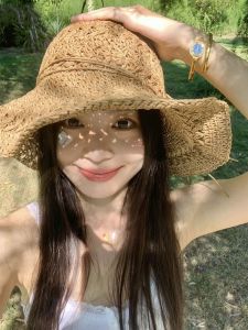 Summer Handwoven Hollow Out Straw Hat for Women New Style Beach Sun Protection Large Brim Foldable Hat by IDAYOR