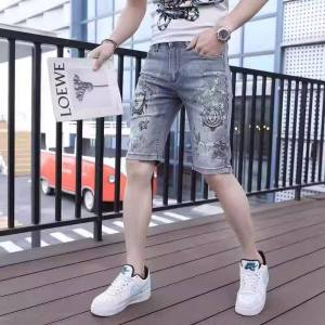 Slim Fit Mens Denim Shorts Summer New Style Personality Print Versatile Trendy Korean Version Five-Point Pants Casual Youthful