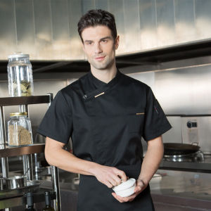 Chef Uniform for Men Chef Uniform Short Sleeve Catering Uniform for Women Waiter Uniform Chef Jacket Hotel Restaurant Kitchen Comfortable and Breathable Chefs Uniform Ready Stock M-2XL