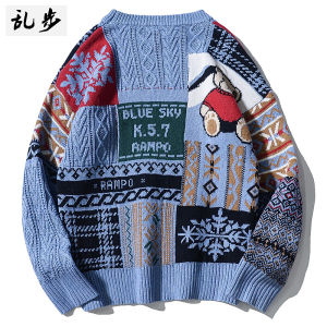 เสื้อสเวตเตอร์ถักลายการ์ตูนฤดูหนาวปี 2025 สำหรับผู้ชายและผู้หญิง เสื้อคลุมกันหนาวแบบลำลอง ทรงหลวม แขนยาว ปกคอกลม