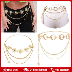 Personalized Multi Layer Retro Style Sun Moon Alloy Waist Chain Womens Jeans Body Chain Atmospheric metal smiling face sun flower pendant new trendy fashion accessories body chain dress waist chain Multilayer Punk Gothic Moon Sun Waist Chain Metal Waist