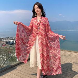 Summer 2024 New Chinese Style Retro Ethnic Wind Buttoned Shawl Versatile Travel Photography Sun Protection Thin Cloak Cloak