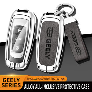 Zinc Alloy Genuine Leather Smart Car Key Remote Fob Case Cover Shell Holder Keychain For Proton X70 Geely Atlas Azkarra Okavango Coolray Vision X6 Emgrand GT GLEagle GX7