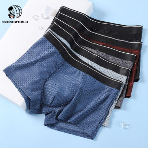 Ice Full Mesh Large Mens Underwear Mens Pure Cotton Crotch Mid Waist Boxer Pants Breathable Ice Boxer Shorts