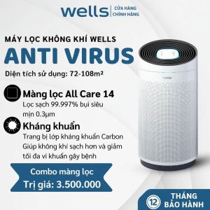 Máy lọc không khí Wells Anti-Virus l Diện tích 72m² l Công suất 43W l Lọc bụi mịn 99.999% l BH 5 năm| Wells Việt Nam