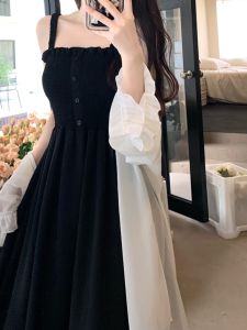 Plus Size Summer Clothes Slightly Oversized Girls Waist-Tight Slim Looking Chiffon Sun Protection Clothing + Strap Dress Two-piece Set Meat Hiding Dress