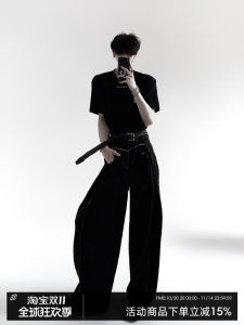 Autumn Mountain Wind Mens Wide Leg Denim Jeans Fashionable 3D Silhouette Loose Retro Design High Waist Straight Tube Jeans