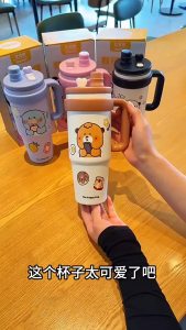 Ly Giữ Nhiệt 1000ml Inox 316 Hoạt Hình Cute Có Lõi Lọc Trà Tay Cầm Tiện Lợi