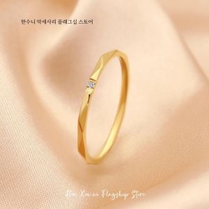 HANXIUNI | Hypoallergenic Titanium Steel Rose Gold Simple Diamond Ring