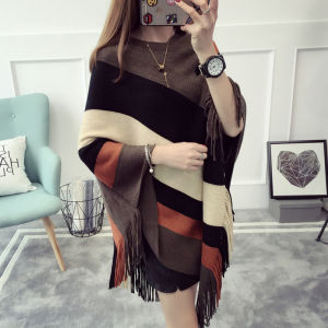 Loose Tassel Trim Hooded Striped Knitwear Spring Autumn New Style Korean Version Womens Fashion Coat Casual Regular Fit Sweater