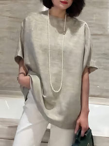 UYFY | Casual Round Neck Short Sleeve T-Shirt Womens Gray Simple Style Summer New Korean Anti-Aging Versatile Base Shirt