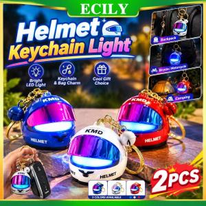 ECILY 1/2/3pcs 3D Light-up Helmet Keychain Flip-Up Visor Mini Motorcycle Pendant Keyring LED Plastic 5.6x4.3cm 4 Colors Bag Charm
