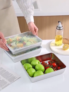 Nipiin 4Pcs Stackable Fridge Organizer Set Stainless Steel Airtight Containers Clear Lids For Meal Prep Fruit Vegetable Storage