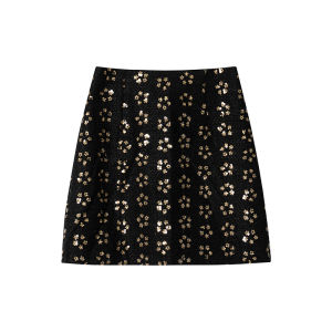 XXNING Slimming High Waist A-Line Mini Skirt Womens Fashion Design Autumn New Style Short Skirt Polyester Fiber