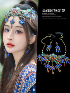 Colorful Tassel Brow Pendant Heavy Work Hanfu Girl Ethnic Style Fashion Jewelry Hair Accessory for Women