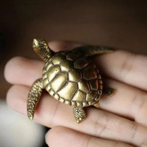 เต่าทองเหลืองขนาดเล็ก Home Deco เครื่องประดับทองแดงบริสุทธิ์โบราณสัตว์ Miniatures Figurines งานฝีมือตกแต่งสํานักงาน
