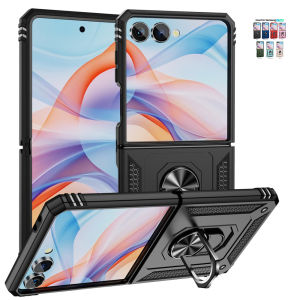 Compatible with for Samsung Galaxy Z Flip 8 7 6 5 Case with Hinge Protection and 360°Rotate Ring Magnetic Kickstand. [Military-Grade] Phone Case for Galaxy Z Flip 8 Black