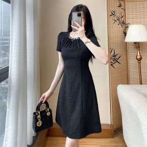 SUYE | Summer Elegant French Style Short Vintage Black Dress