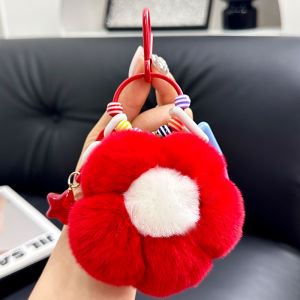 Cute Floral Rabbit Plush Keychain Car Charm Pendant Soft Stuffed Ball Bookbag Hanging Ornament for Women