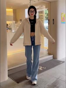 N&AI Fleece-Lined Thickened Hooded Cardigan Sweater Womens Winter plus Size Zipper Jacket Womens Warm Pocket Top Foreign Trade Womens Clothing