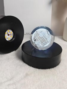 Black Crystal Aroma Lamp round Solid Wood Base Led Wireless Battery Night Light Home Decorative Lighting Source