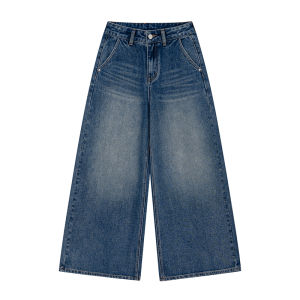 Vintage Narrow Straight High Waisted Jeans with Slanted Pockets