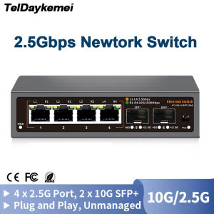 2.5Gbps Ethernet Switch 4 Port 2500Mbps Network Switcher 2 Port 10G SFP+ Slot Home Lab Hub Internet Splitter Plug and Play