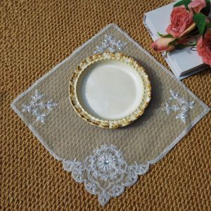 White Lace Place Mats For Wedding Luxury Beaded Placemat Embroidery Table Napkin Cute Coasters Wedding Home Accessories