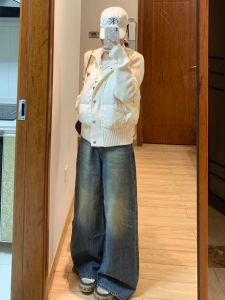 High Waist Wide Leg American Retro Jeans Womens Loose Slimming Extra Long Floor Length Trousers Autumn Fashion Ladies Premium