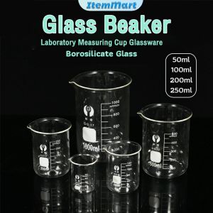 ItemMart Glass Beaker 50/100/250/200ml Laboratory Measuring Cup Glassware For School Study Lab Glass Beaker Set