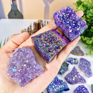 Random 1PC High Quality Colorful Aura Amethyst Clusters Crystal Natural Crystal Raw StoneGemstone JewelrygiftCrystalOrnaments