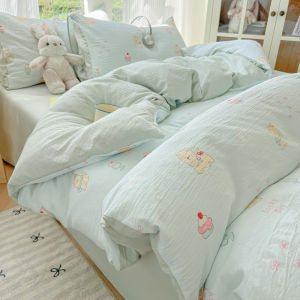 Pure Cotton Double Layer Bedding Set Student Dormitory Three Piece Coverlet Sheet Pillowcase Ins Style All Season Comforter Cover