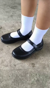 Stylish black shoes for Kid girls non-slip and waterproof rubber Velcro closure comfortable slip-on black shoes