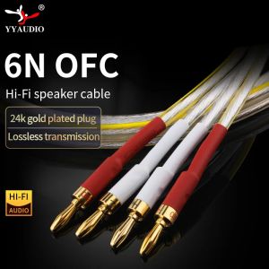6N OFC HIFI Silver Plated Speaker Cable With 4 to 4 Banana Plug to Banana Jack Hi-end Speaker Wire Jumper Biwire Speaker Cable