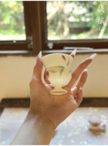 ถ้วยชาขนาดใหญ่ดินเผาสไตล์จีนโบราณ จิตรกรรมมือ สีขาว ความจุขนาดใหญ่ ถ้วยชาสำหรับเจ้าของบ้าน ชุดเครื่องดื่มชาที่อบสดใหม่