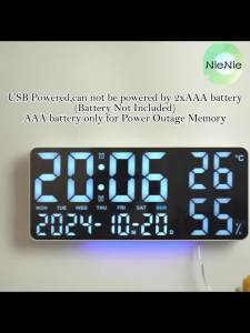 Large Digital Wall Clock with 7Colors Mood Light 2 Alarm TEMP Humidity Date Table Clock 12/24H Timing Countdown LED Alarm Clock
