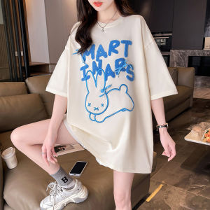 LUCKIN STORE T-Shirts for women Summer Loose Plus Size Flocked Embroidered Rabbit Top Short Sleeve T-shirt Womens Plus Size