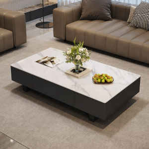 MINGZUO | Minimalist Luxurious Black Marble Rectangular Coffee Table