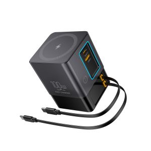 Trạm Sạc 5 Trong 1 100W Với Cáp USB-C Có Thể Thu Vào Bộ Sạc Không Dây 15W Cho Nhiều Thiết Bị Tương Thích Với Điện Thoại & iPad