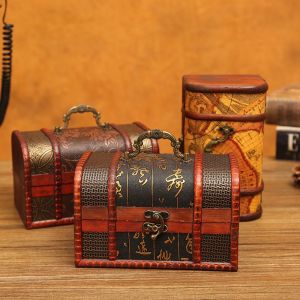 Retro Wooden Storage Box with Lock Password Small Box Organizer Childrens Toy Chest European Style File Storage Box for Home