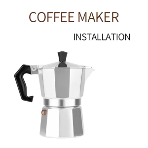 Italian Mocha Coffee Pot with Wooden Handle and Lid for Manual Brewing on Kitchen Table